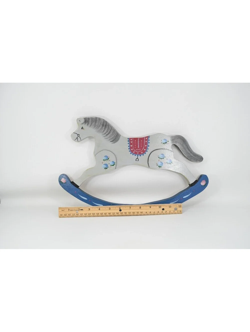 Vintage 1980s Wooden Rocking Horse Hand Painted Wall Hanging Cottagecore Nursery